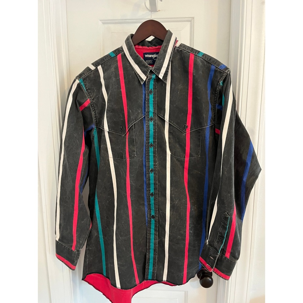 Vintage Wrangler Western Acid Wash Striped Button Down Black